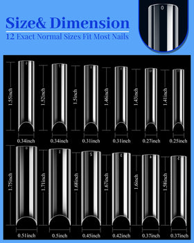MORGLES nail tips showing various sizes printed on each tip