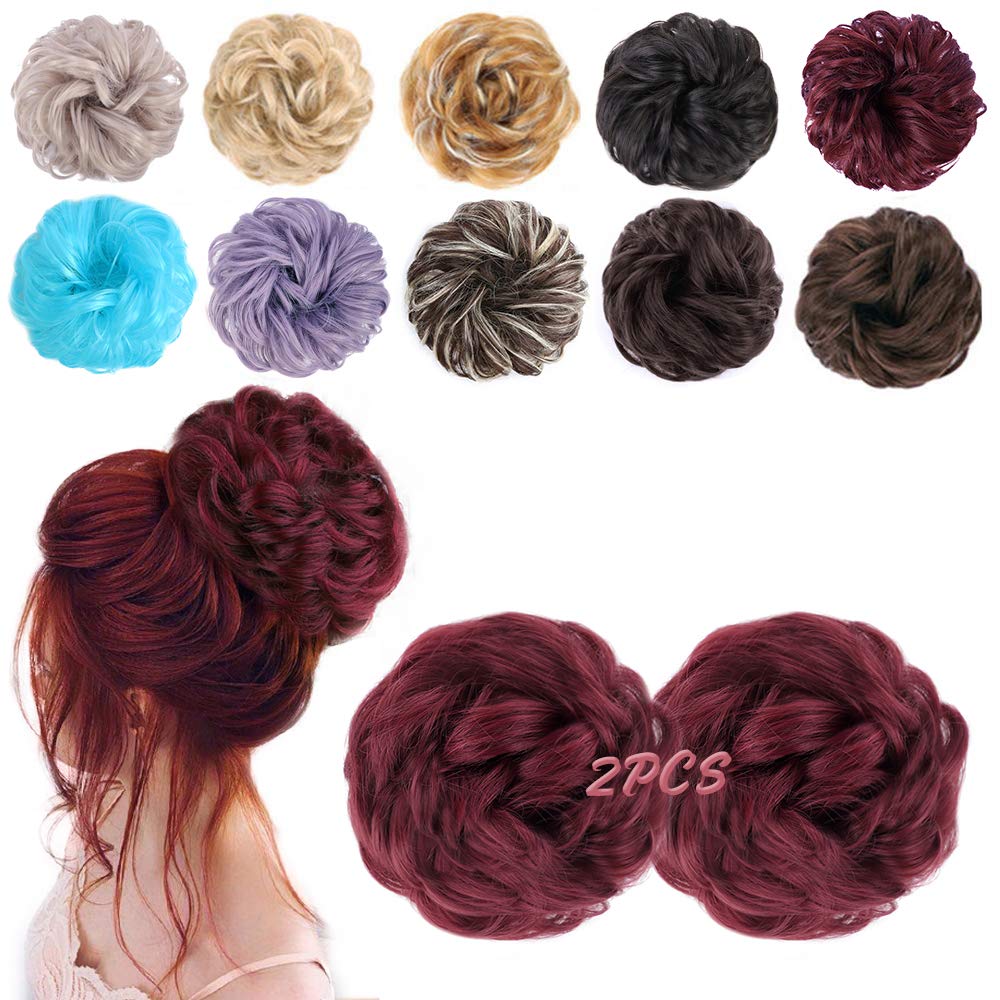 MORICA Messy Bun Hair Piece front view in berry red