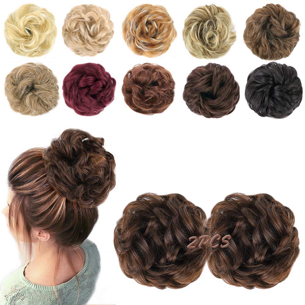 MORICA Messy Bun Hair Piece front view in Dark Brown Mixed Light Auburn