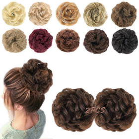 MORICA Messy Bun Hair Piece front view in Dark Brown Mixed Light Auburn