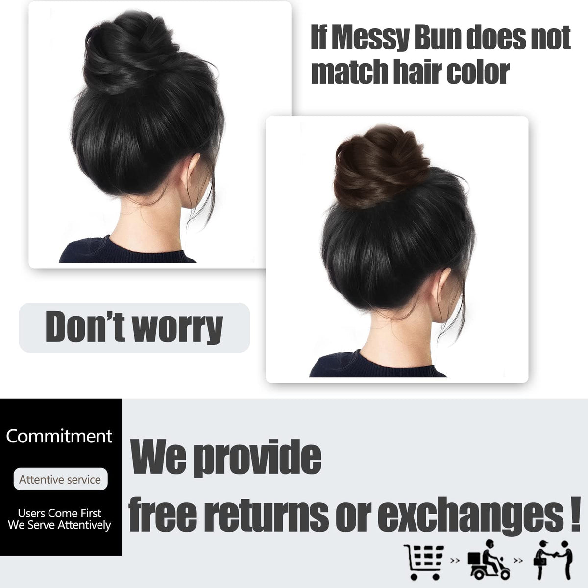 MORICA Messy Bun Hair Piece Jet Black side view