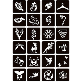 Moricher tattoo stencils laid out on a table with ink bottles