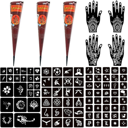 Moricher Temporary Tattoo Kit with henna cones and stencils