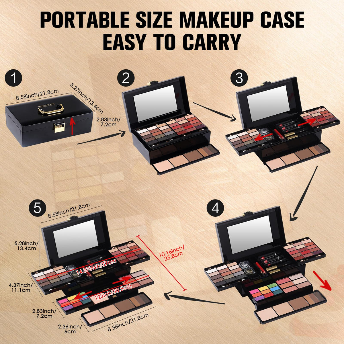 MORNECA makeup kit showcasing various blush and highlighter shades