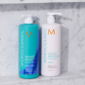 Moroccanoil Blonde Perfecting Purple Shampoo in shower setting