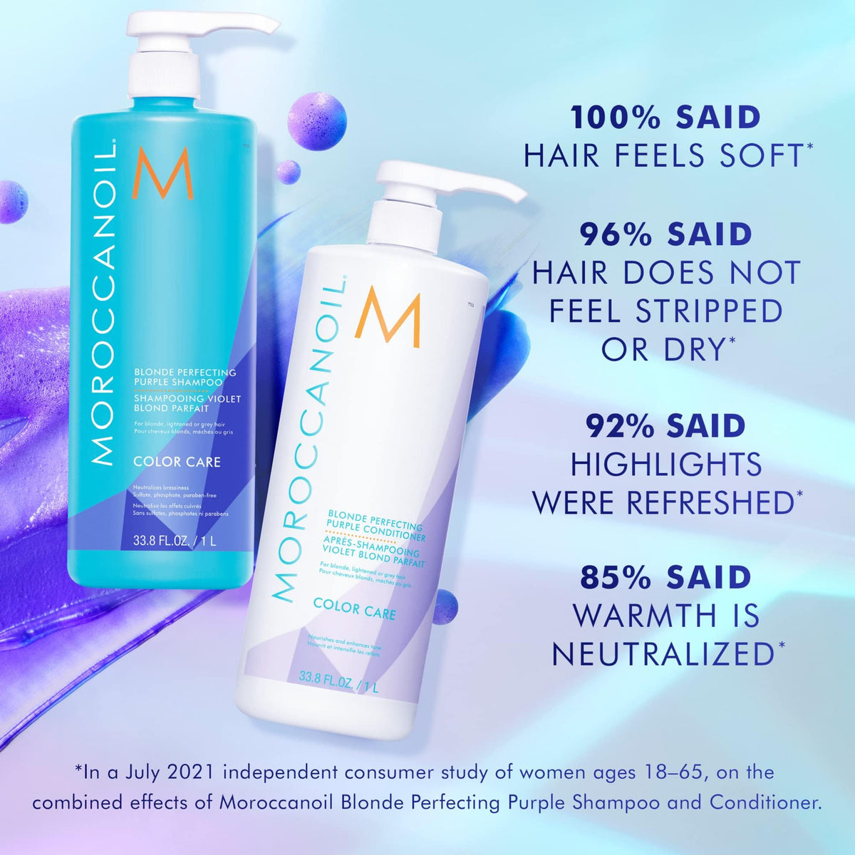 Moroccanoil Blonde Perfecting Purple Shampoo pouring into hand