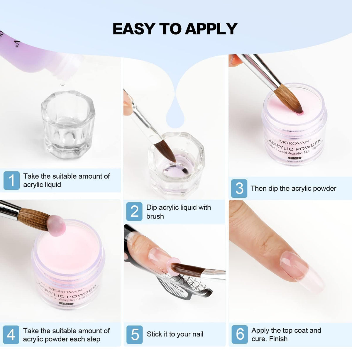 Morovan acrylic nail kit accessories laid out