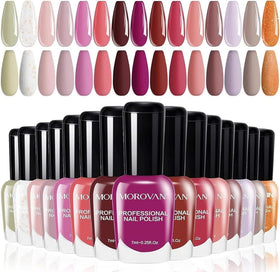 Morovan Burgundy Nail Polish Set with 15 glossy shades front view