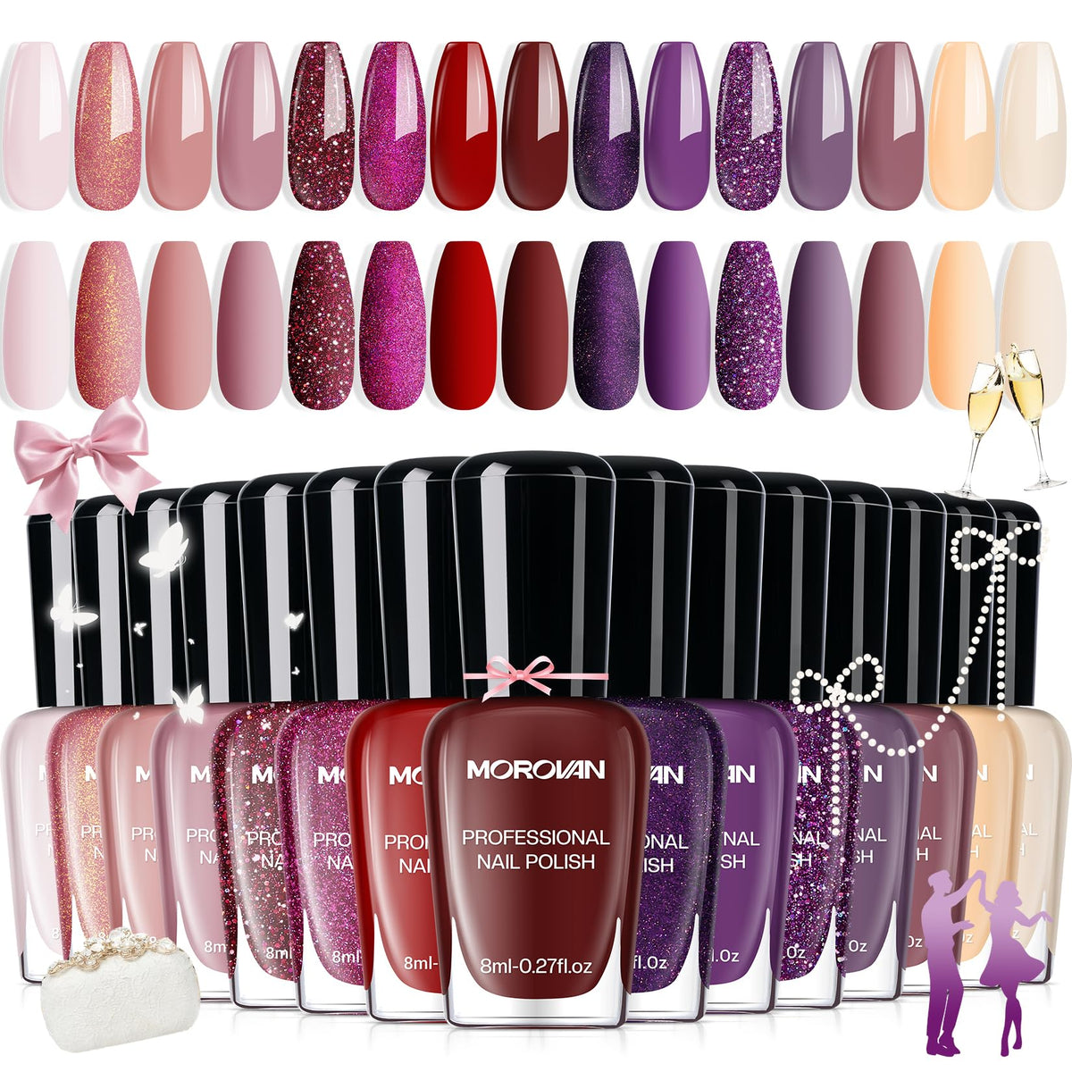 Morovan Nail Polish Set 15 colours front view