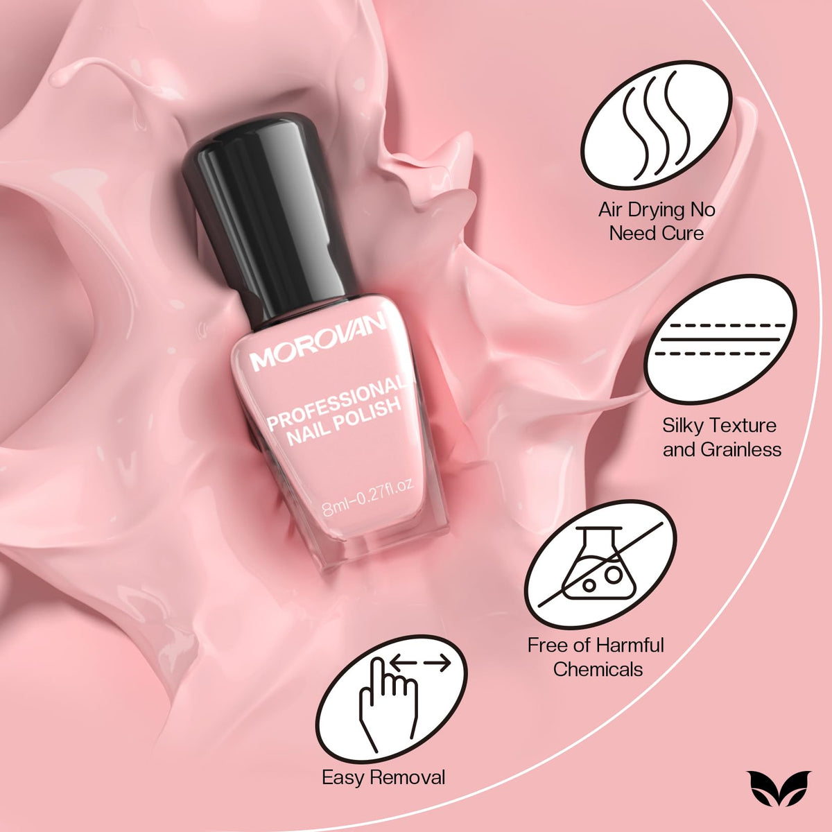 Morovan nail polish set displayed with a stylish background