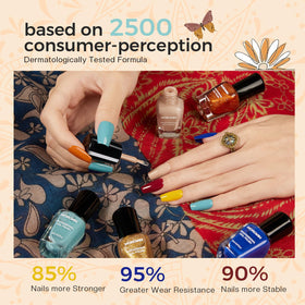 Morovan nail polish set displayed with brush and swatches