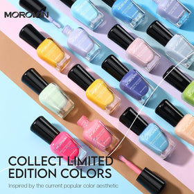 Morovan nail polish set displayed with colourful nails