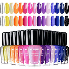 Morovan Neon Nail Polish Set 15 colours displayed in packaging