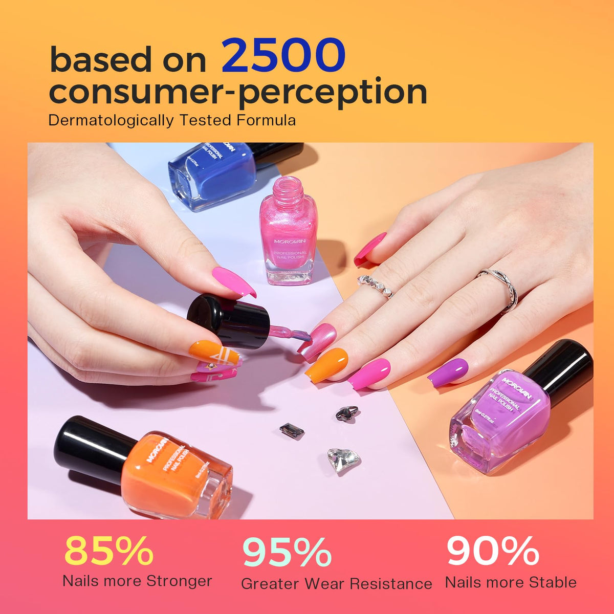Morovan neon orange nail polish on nails