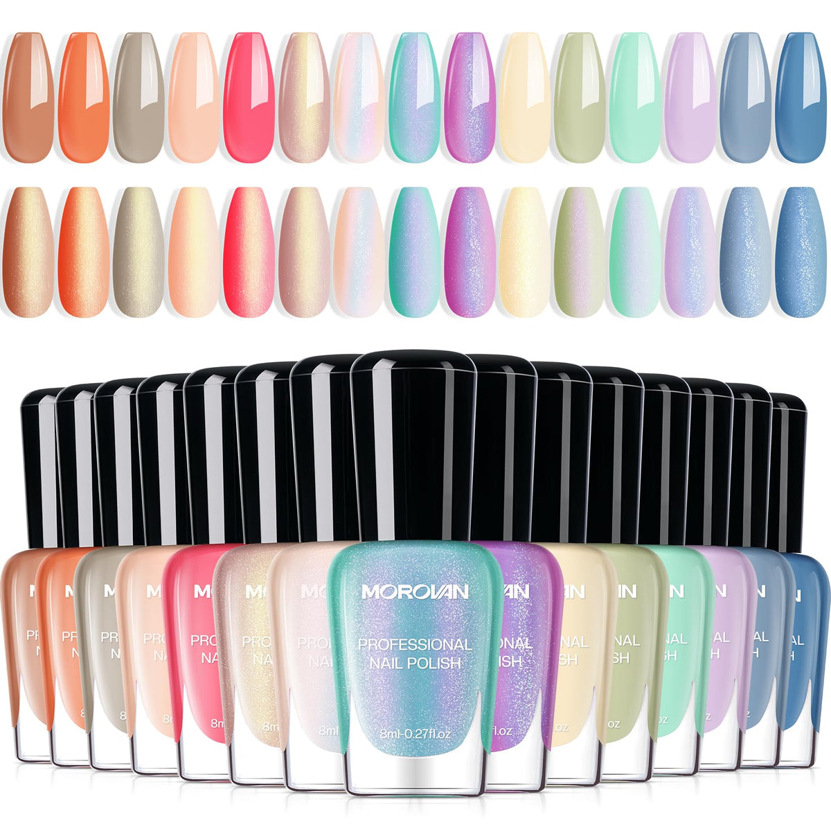 Morovan Pearl Nail Polish Set with 13 colours displayed