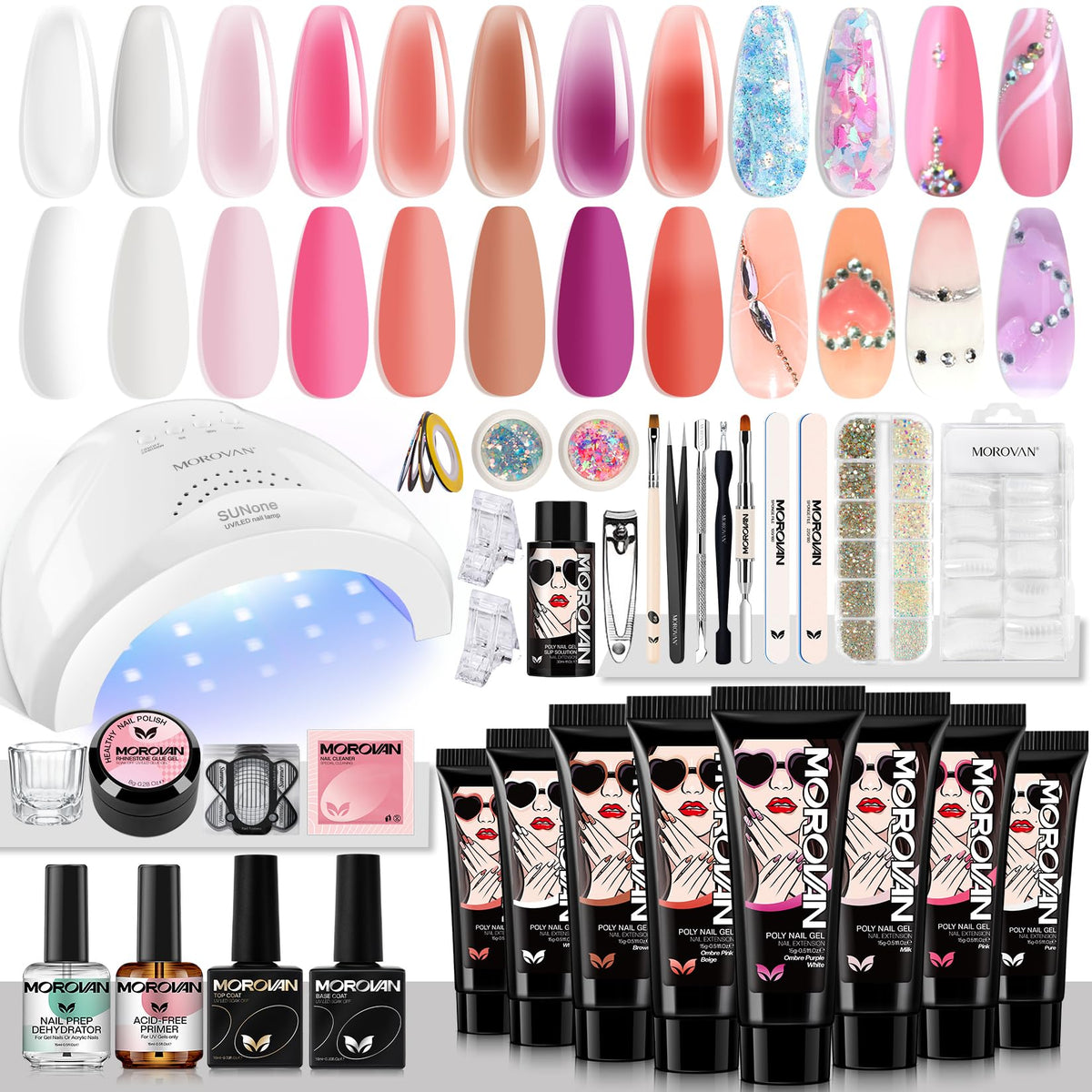 Morovan Poly Gel Nail Kit complete set with UV lamp