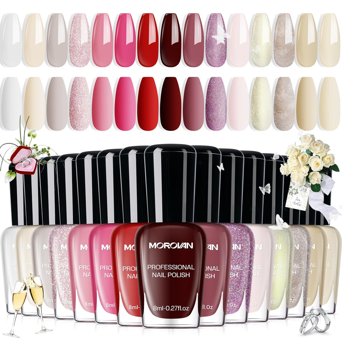 Morovan Wedding Nail Polish Set 15 colours front view