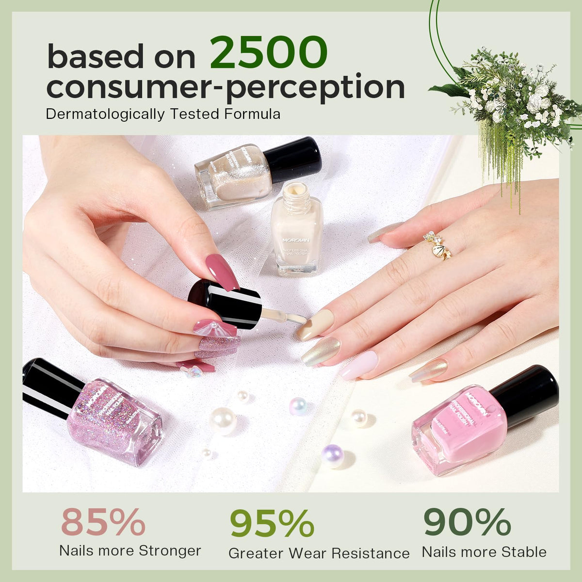 Morovan Wedding Nail Polish Set displayed with wedding accessories