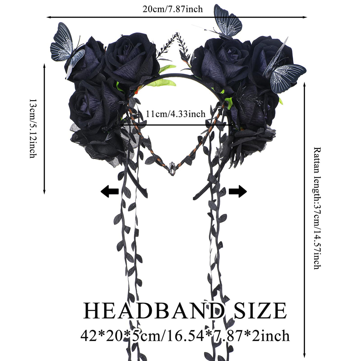 MOSTORY Black Flower Crown Headband worn by a woman at a cosplay event