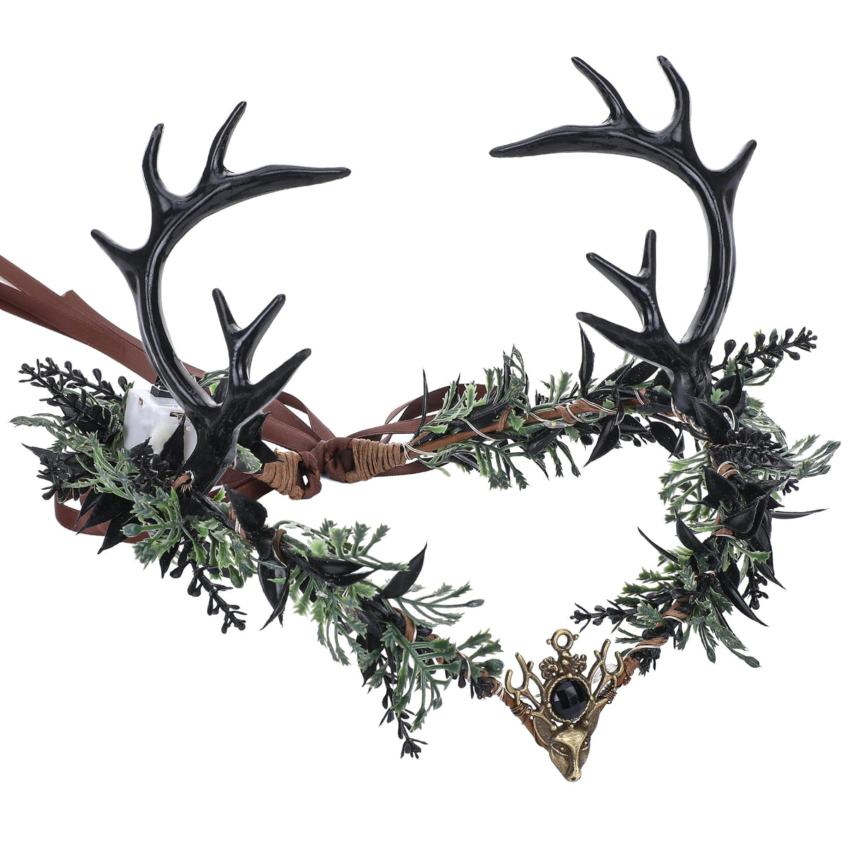 MOSTORY Light Up Elf Crown front view with black antlers
