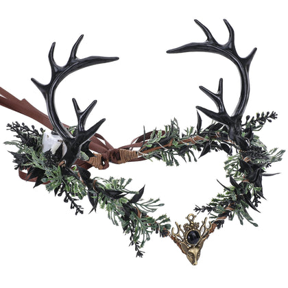 MOSTORY Light Up Elf Crown front view with black antlers