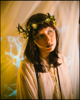 MOSTORY Light Up Elf Crown side view showcasing floral design