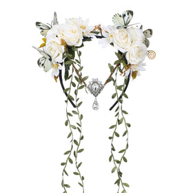 MOSTORY White Fairy Flower Crown front view with floral accents