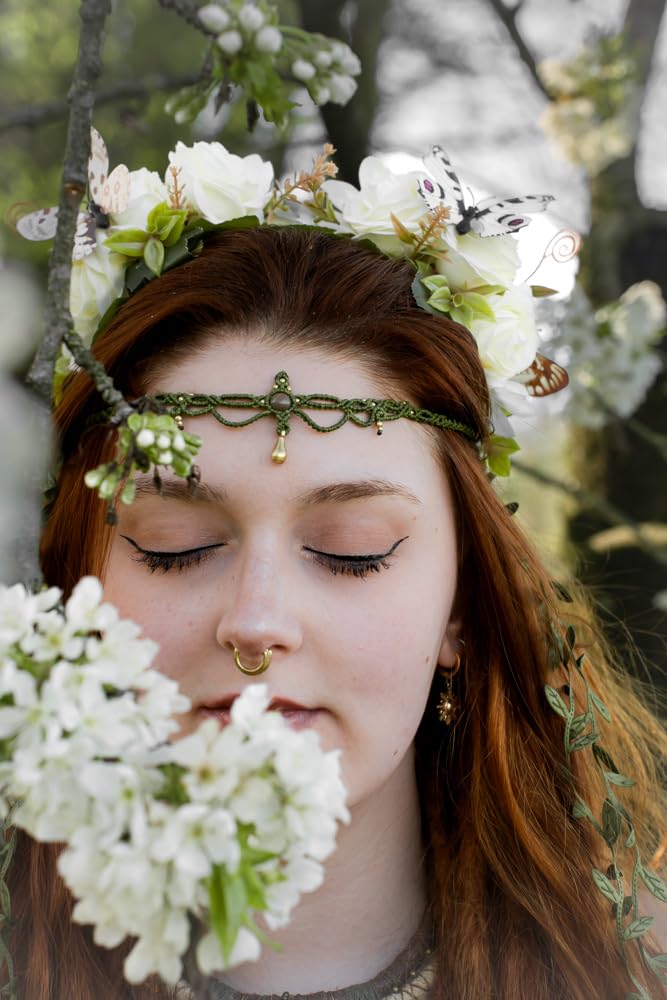 MOSTORY White Fairy Flower Crown worn at a Renaissance fair