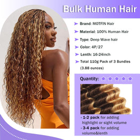 MOTFIN Human Boho Braiding Hair 14 Inch curly wave bundle back view