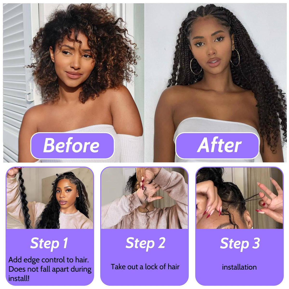 MOTFIN Human Boho Braiding Hair 14 Inch curly wave bundle close-up