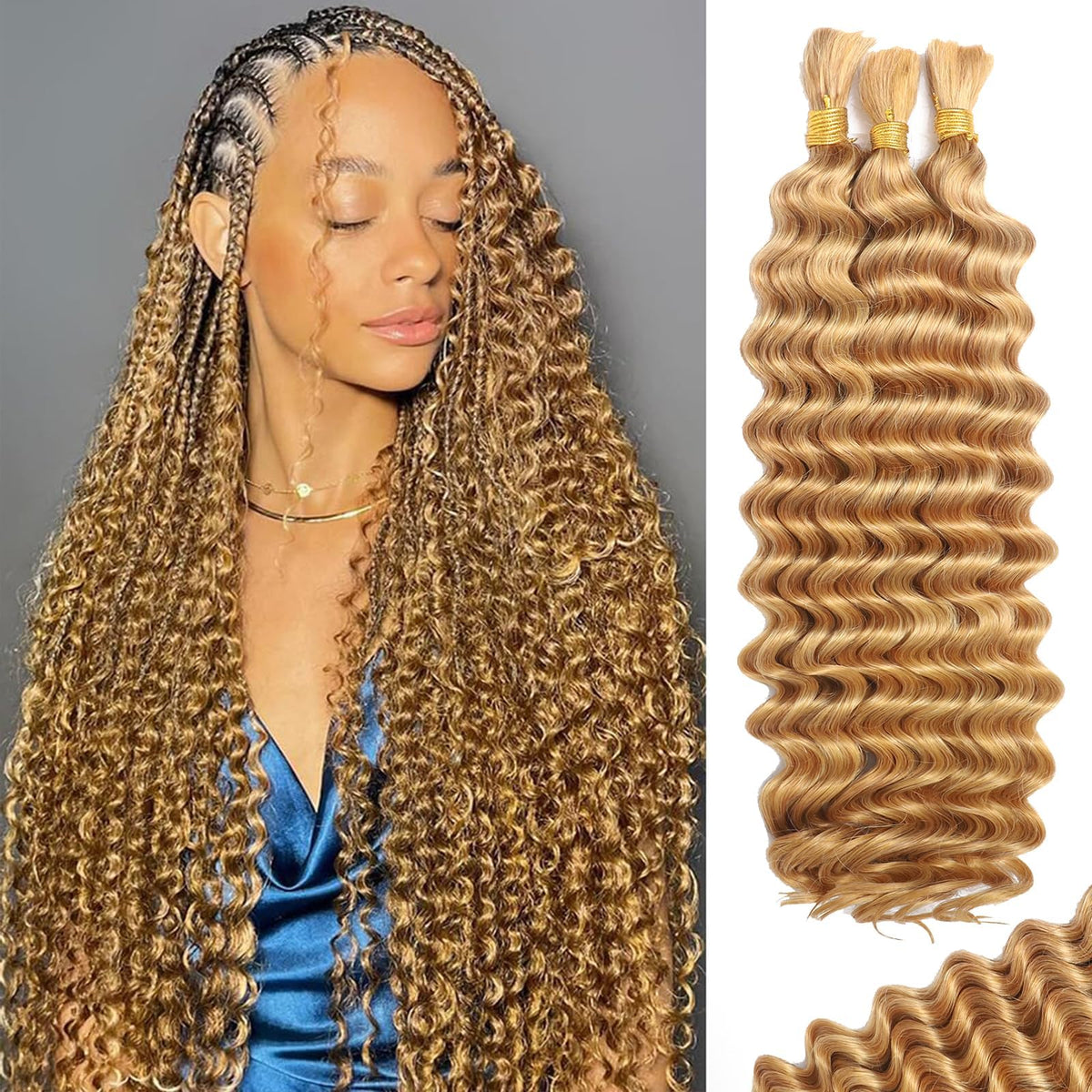 MOTFIN Human Braiding Hair 16 Inch Curly Wave front view