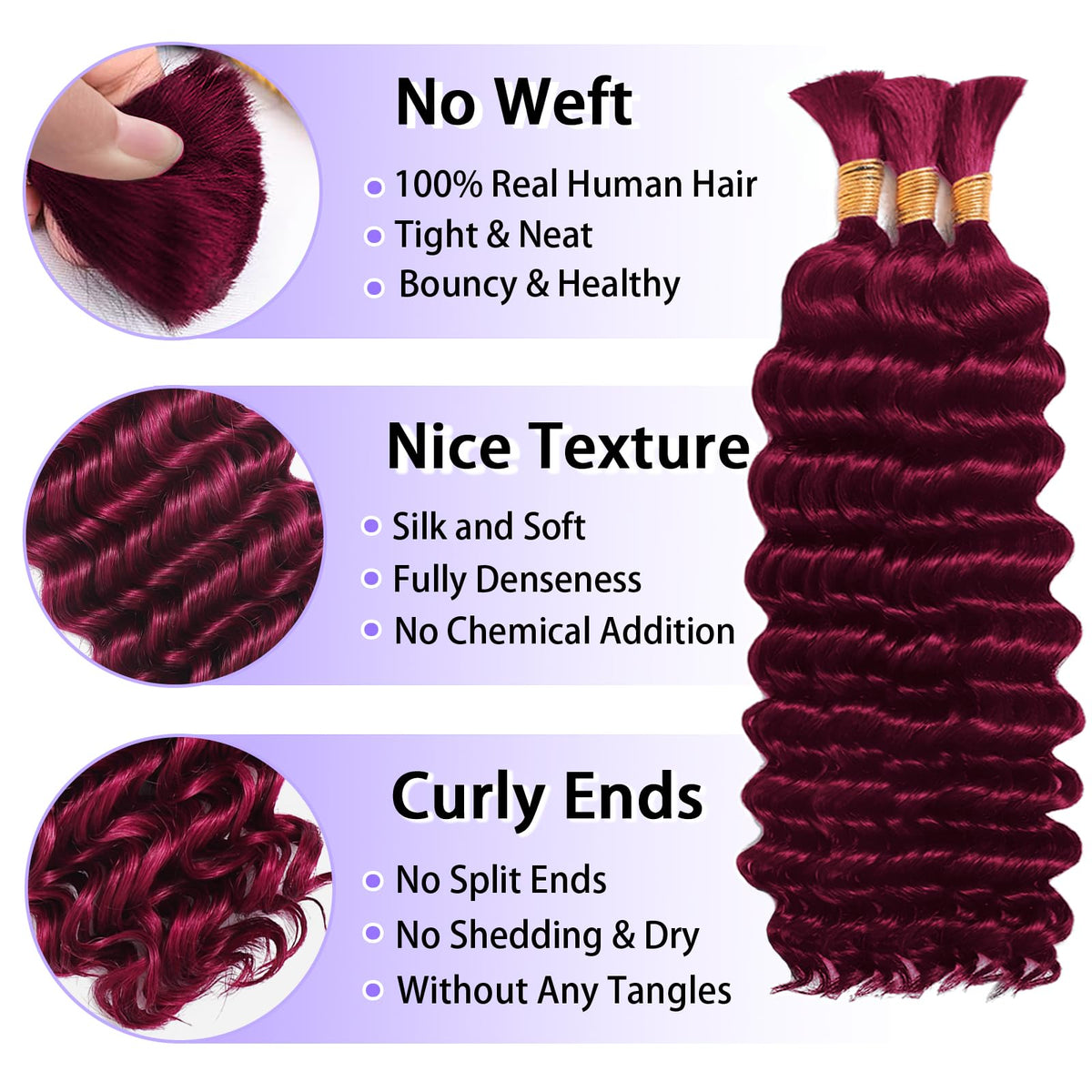 MOTFIN Human Braiding Hair 16 Inch Curly Wave side view