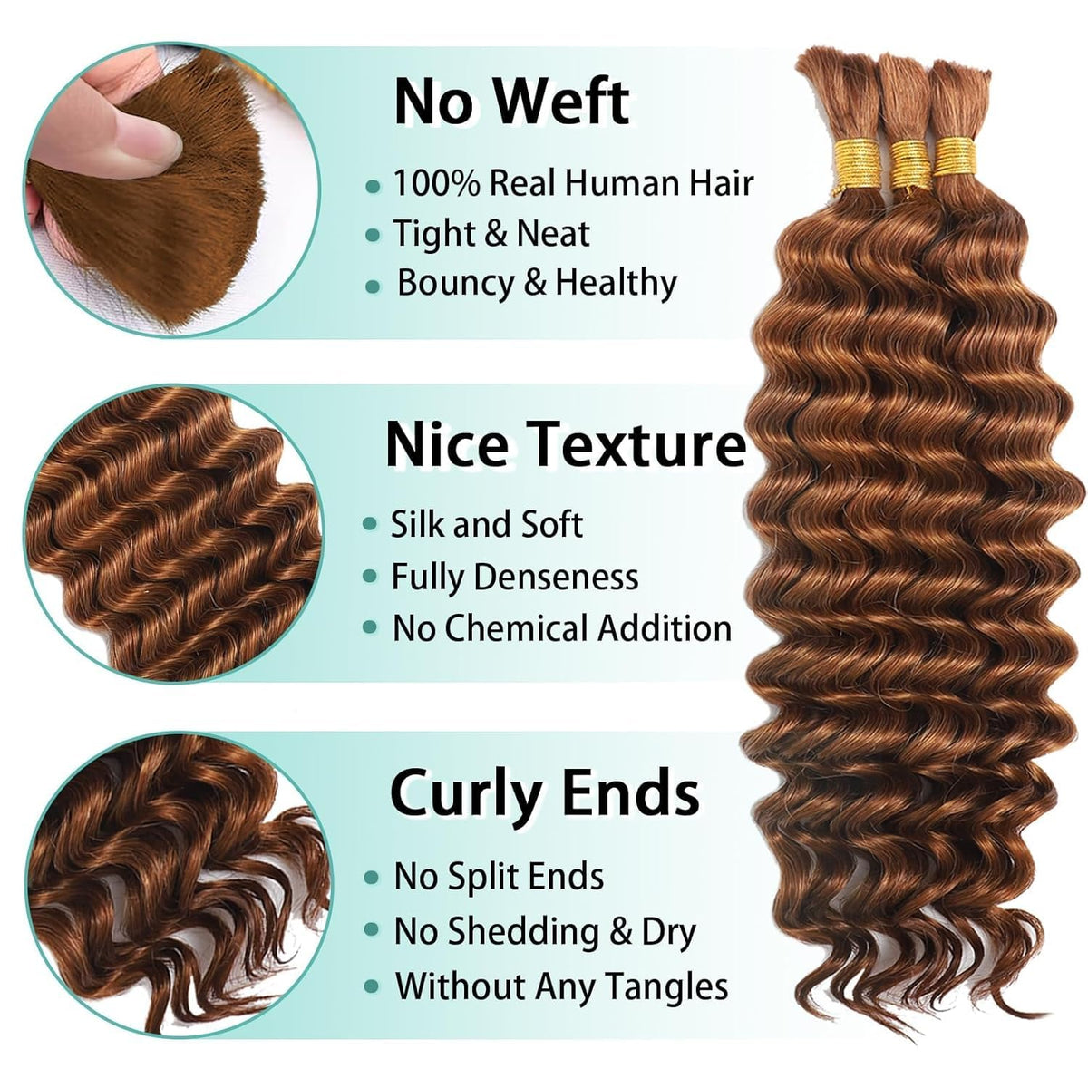 MOTFIN Human Braiding Hair 18 Inch Curly Wave back view
