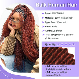 MOTFIN Human Braiding Hair 18 Inch Curly Wave bundles