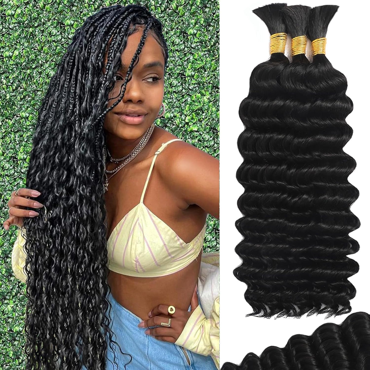 MOTFIN Human Braiding Hair 20 Inch Curly Wave Bundle front view