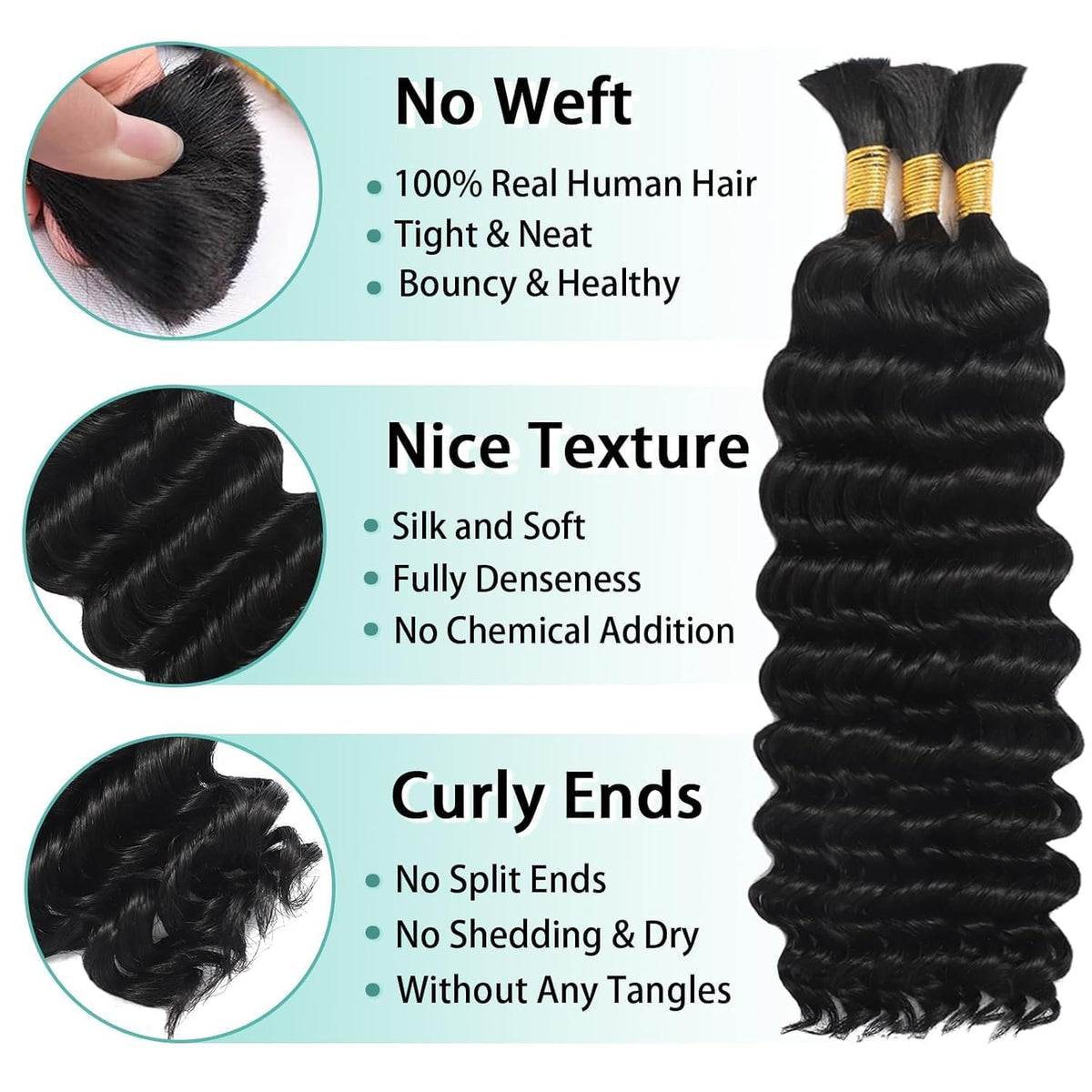 MOTFIN Human Braiding Hair 20 Inch Curly Wave Bundle side view
