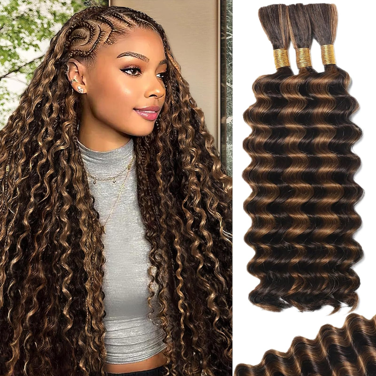 MOTFIN Human Braiding Hair 20 Inch Curly Wave front view