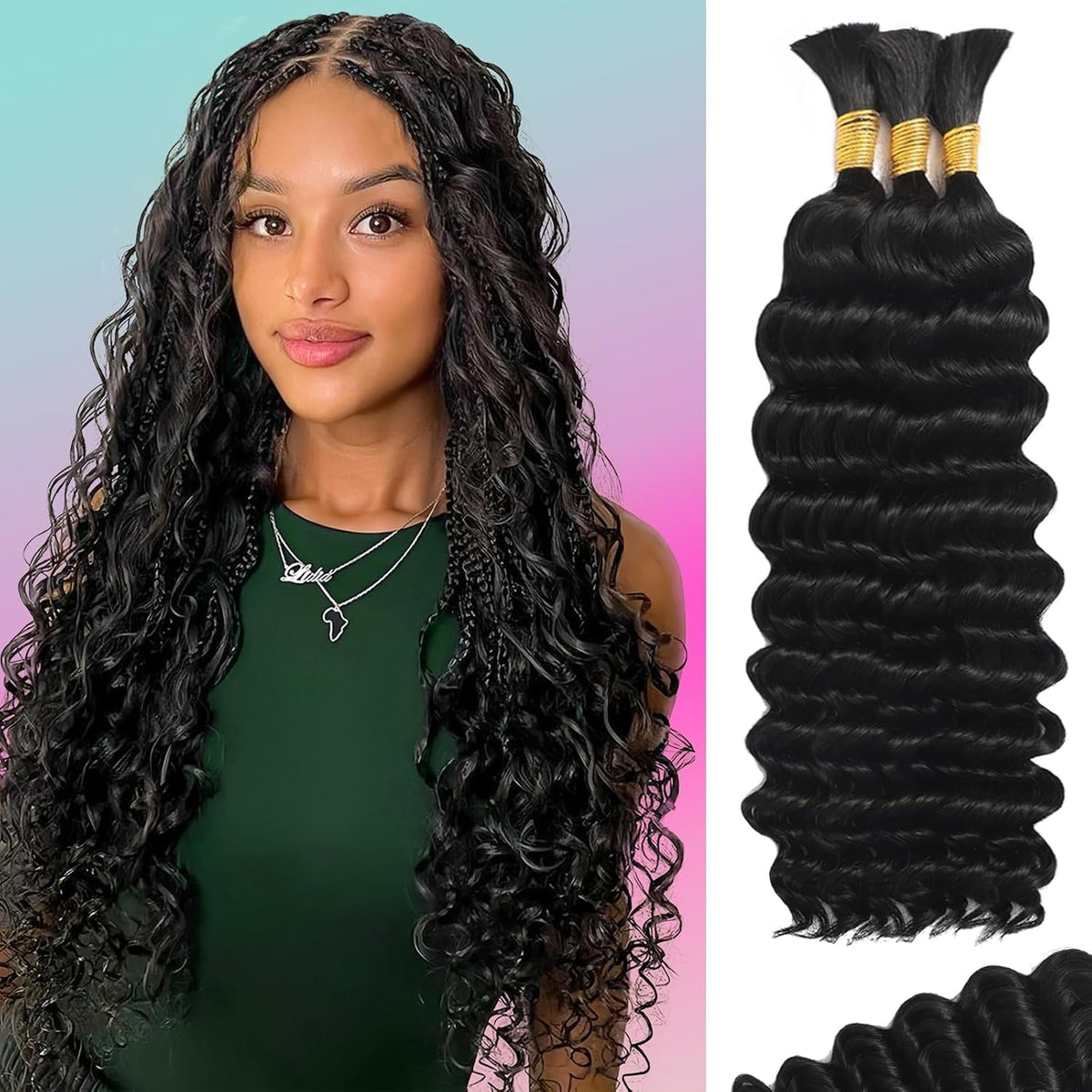 MOTFIN Human Braiding Hair 24 Inch Curly Wave Bundle front view