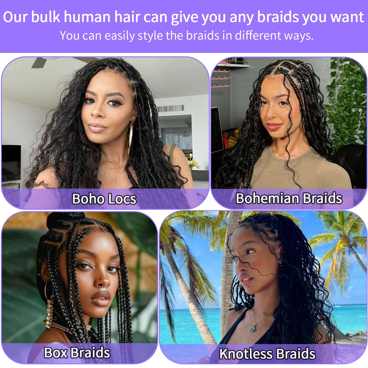 MOTFIN Human Braiding Hair 24 Inch Curly Wave packaging