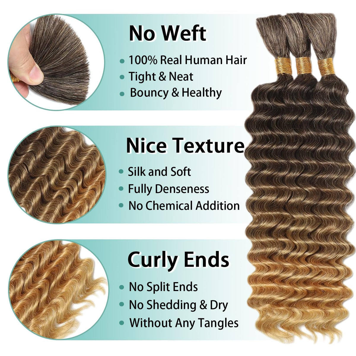 MOTFIN Human Braiding Hair 3 bundles pack