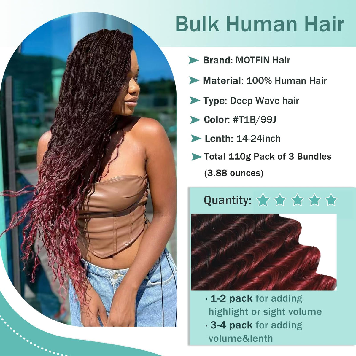 MOTFIN Human Braiding Hair back view
