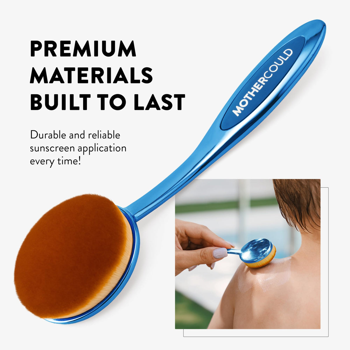 MotherCould sunscreen brush set on a beach towel