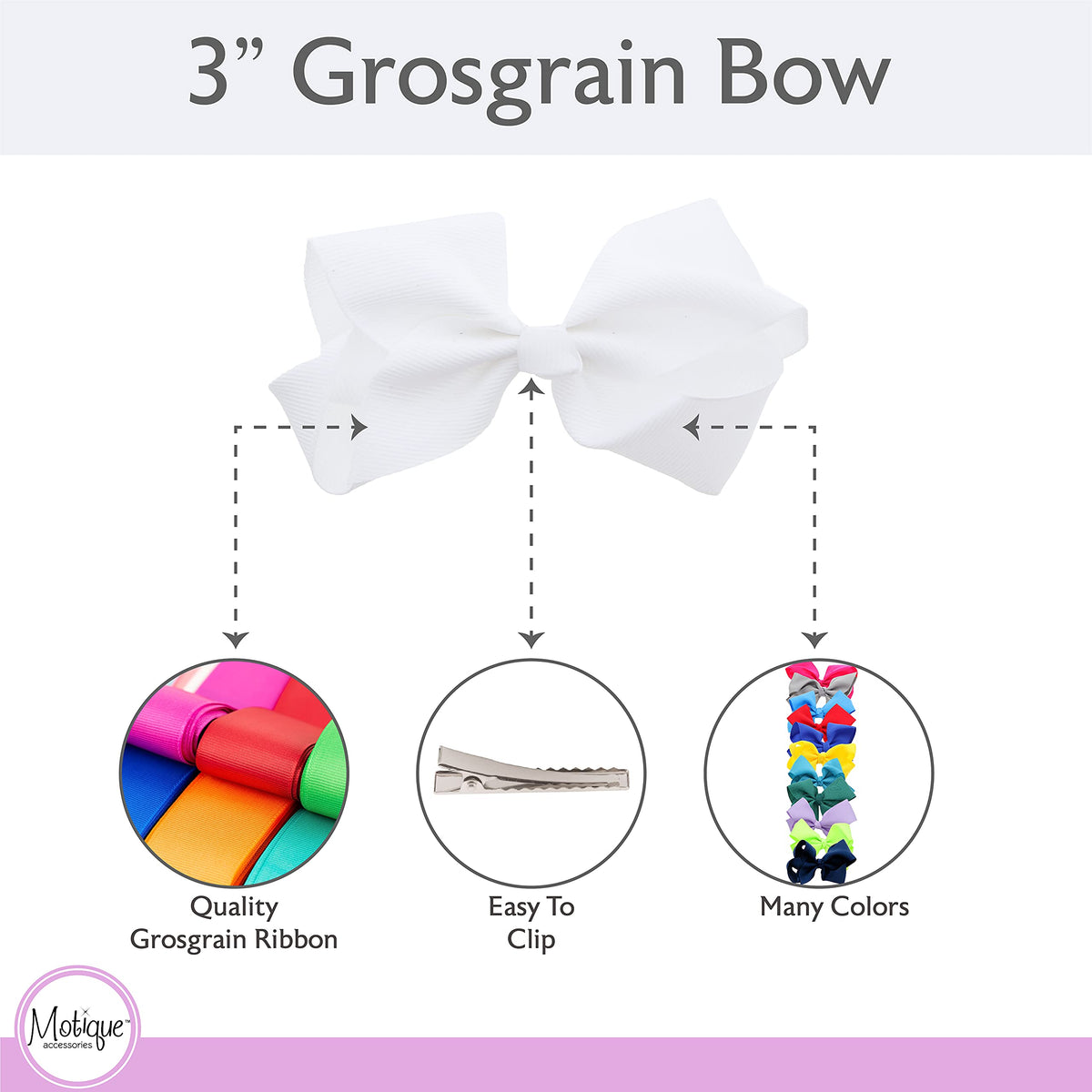Motique Accessories Grosgrain Bow Clip in use on a little girl's hair