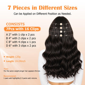 moucyo Clip in Hair Extensions 7 pieces display
