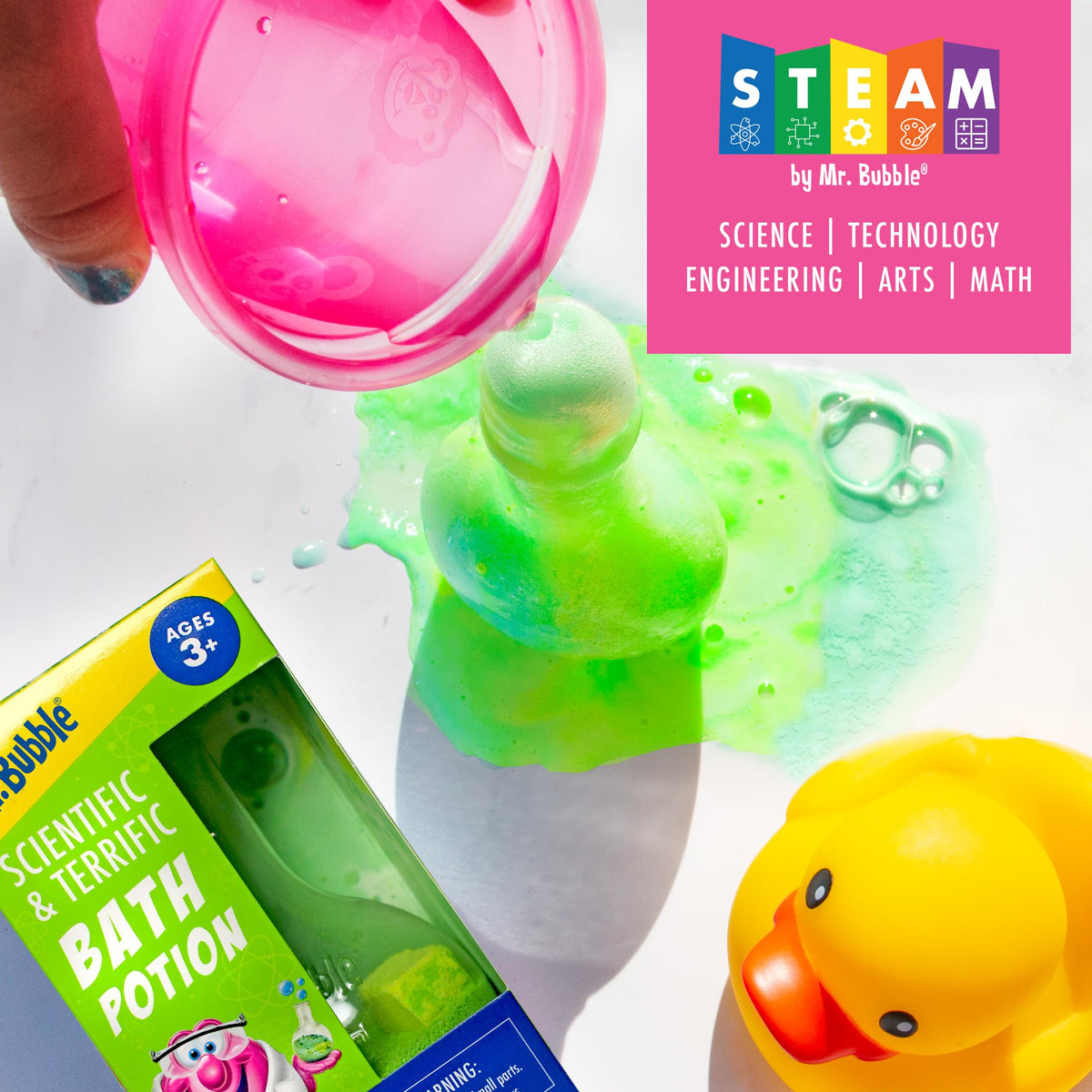 Mr. Bubble bath beaker with colourful suds
