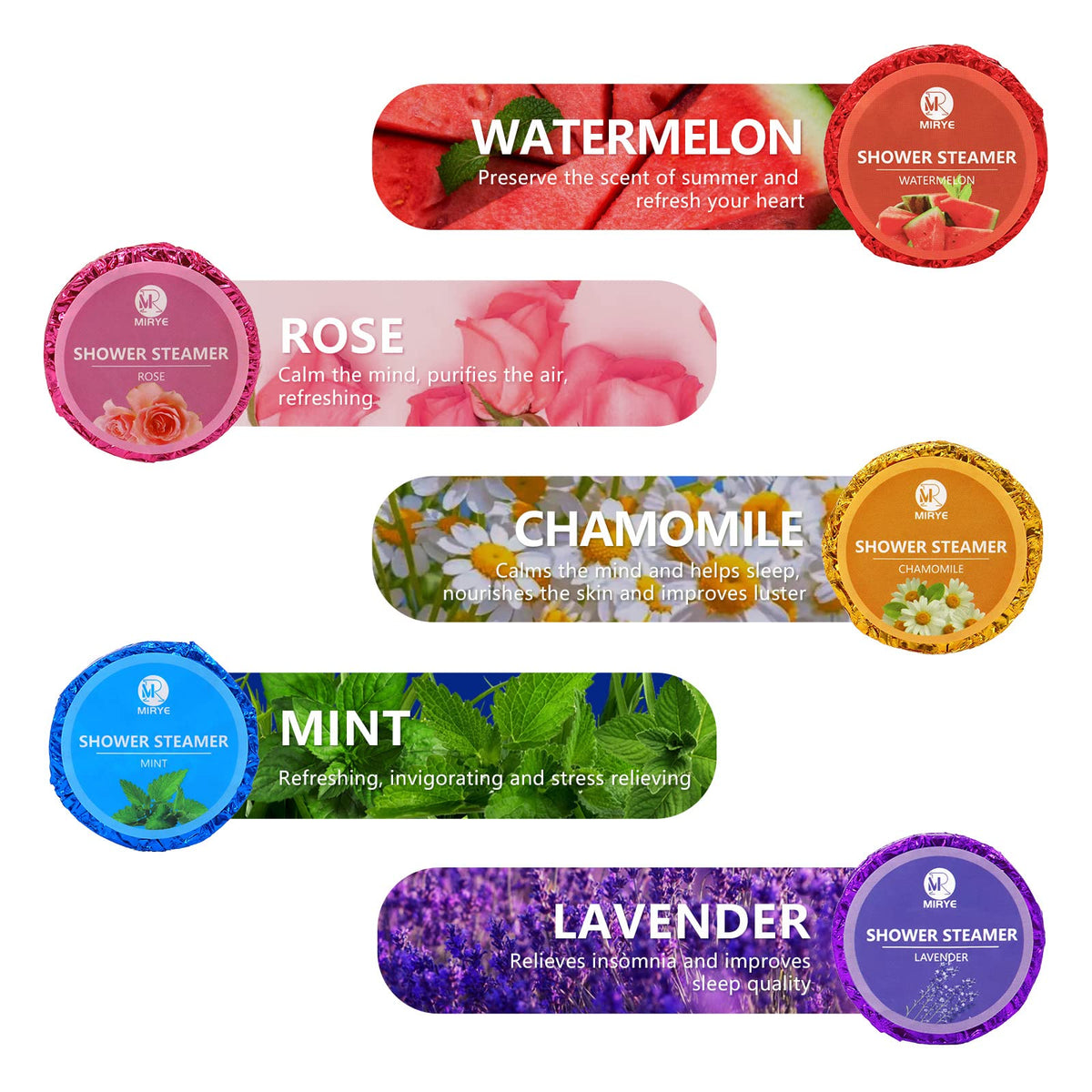 MR MIRYE Shower Steamers featuring watermelon and mint scents