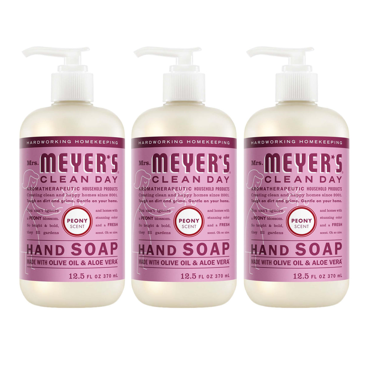Mrs. MEYER'S Clean Day Hand Soap Peony Scent 12.5 Fl Oz Bottle front view