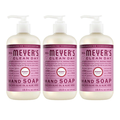 Mrs. MEYER'S Clean Day Hand Soap Peony Scent 12.5 Fl Oz Bottle front view