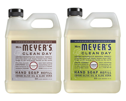 Mrs. MEYER'S Clean Day Hand Soap Refill Variety Pack front view with Lemon Verbena and Lavender