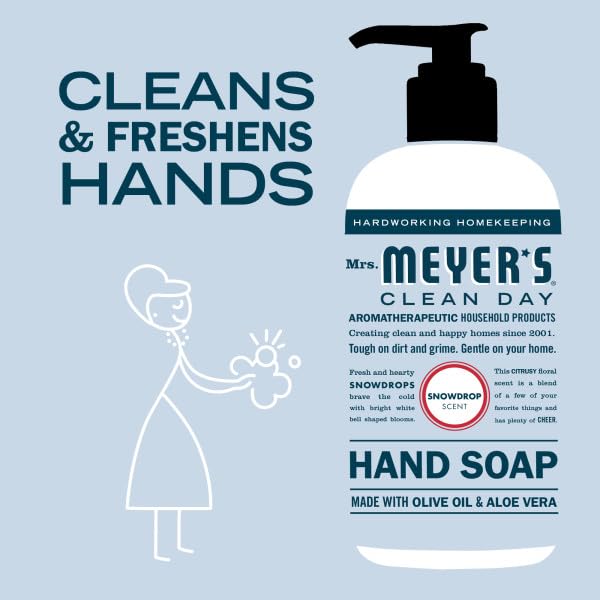 Mrs. MEYER'S Clean Day Liquid Hand Soap Snowdrop scent with floral background